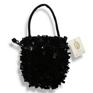 Jessica McClintock Beaded Sequin Mini Evening Bag‎ Formal Prom Black Glam OS